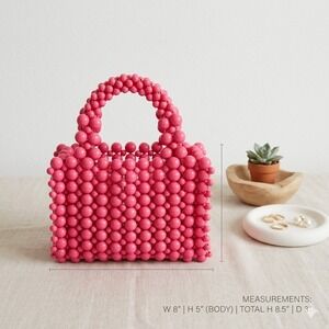 Pink Beaded Tote Bag Mini Handbag Acrylic Bubble Bead Top Handle Retro Style